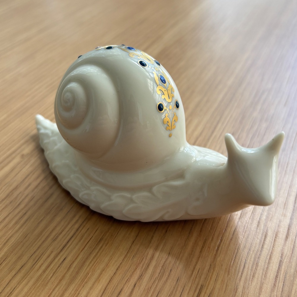 Lenox China Jewels Collection Snail Figurine Ivory Porcelain Gold Blue Accents